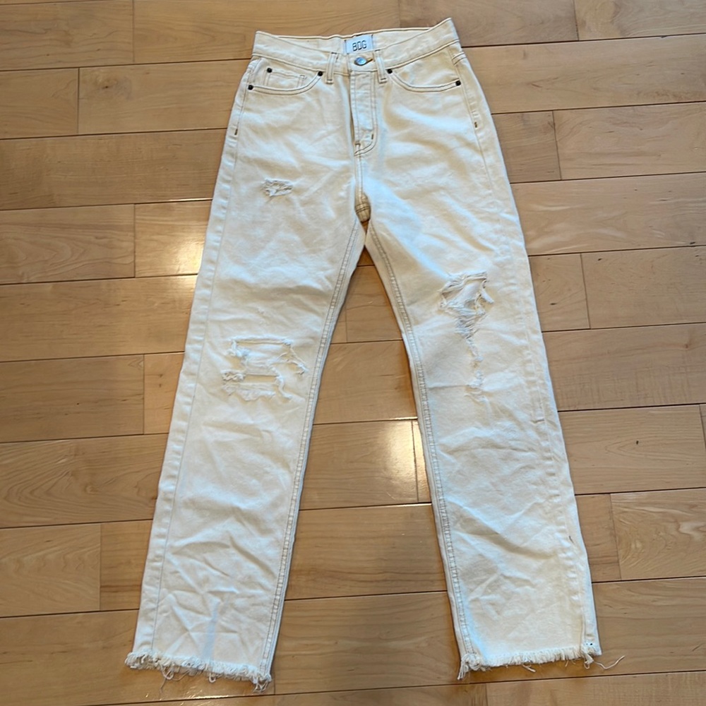 BDG Cowboy Jeans, Size 26, cream, distressed
